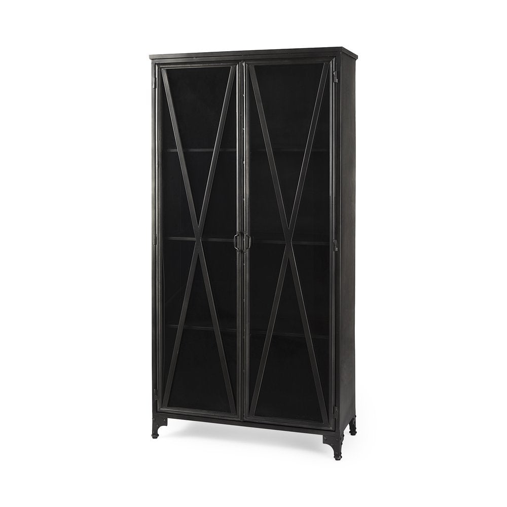 74" Black Metal Display Cabinet
