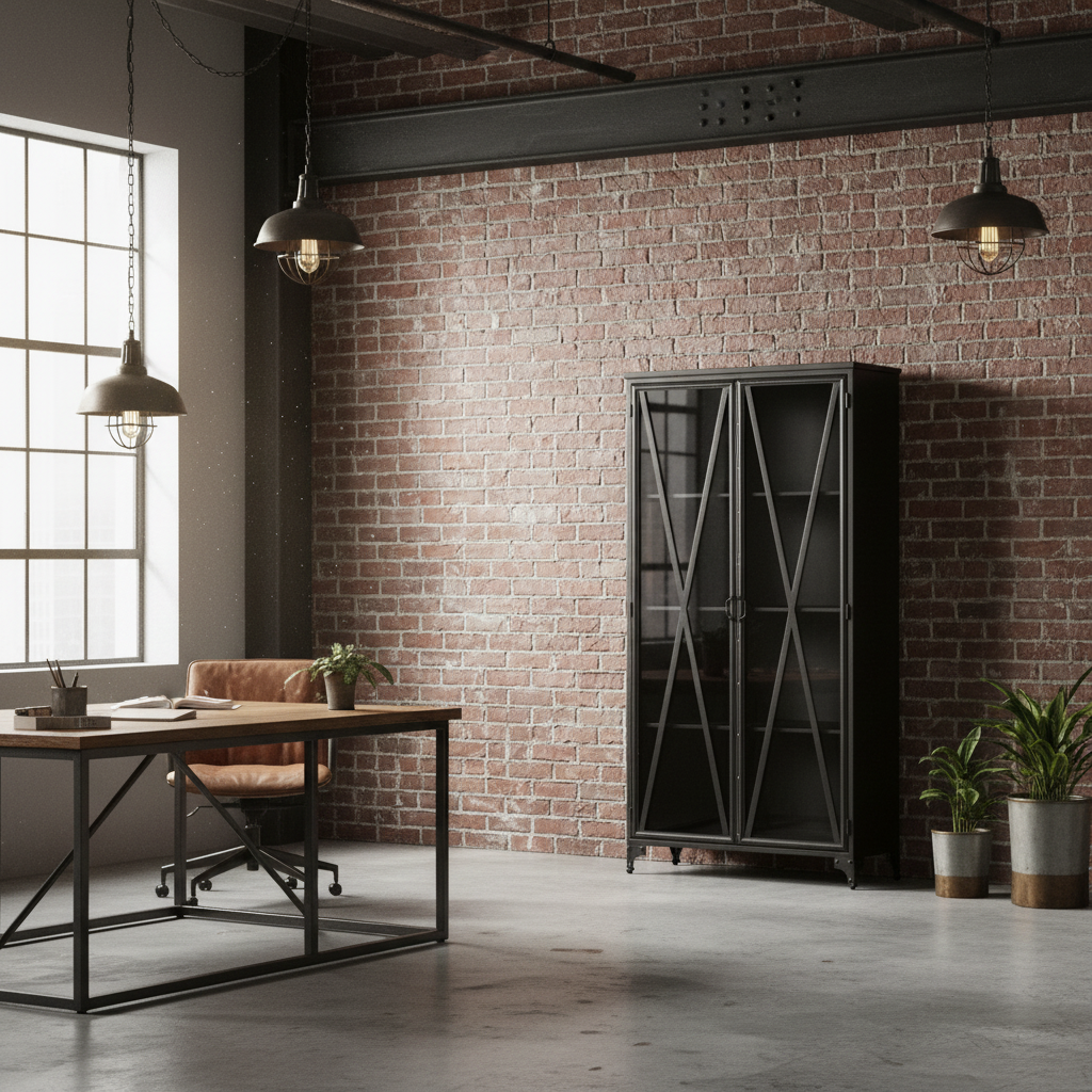 74" Black Metal Display Cabinet
