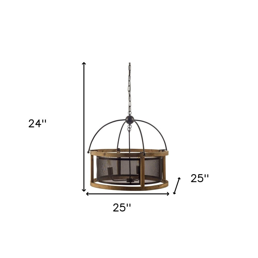 25" Black Round Cage Chandelier