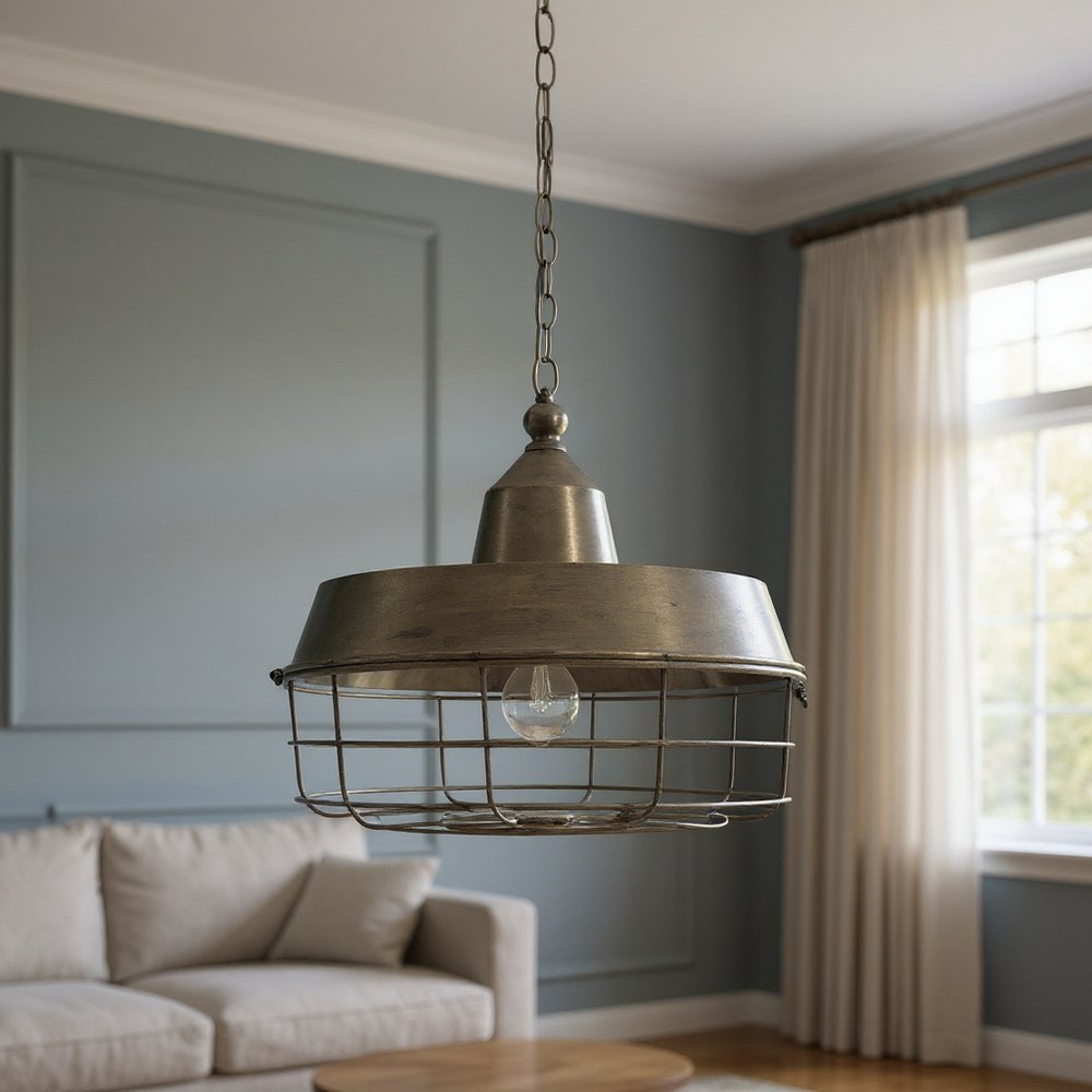 14" Gold Industrial Saucer Light with Shade