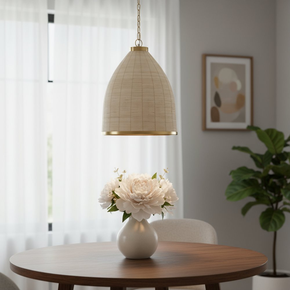 18" Brown Rattan Cone Shade Pendant Lamp