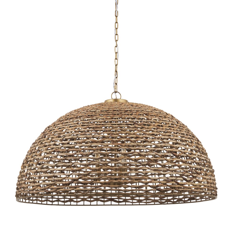 38" Brown Rattan Bowl Pendant Light