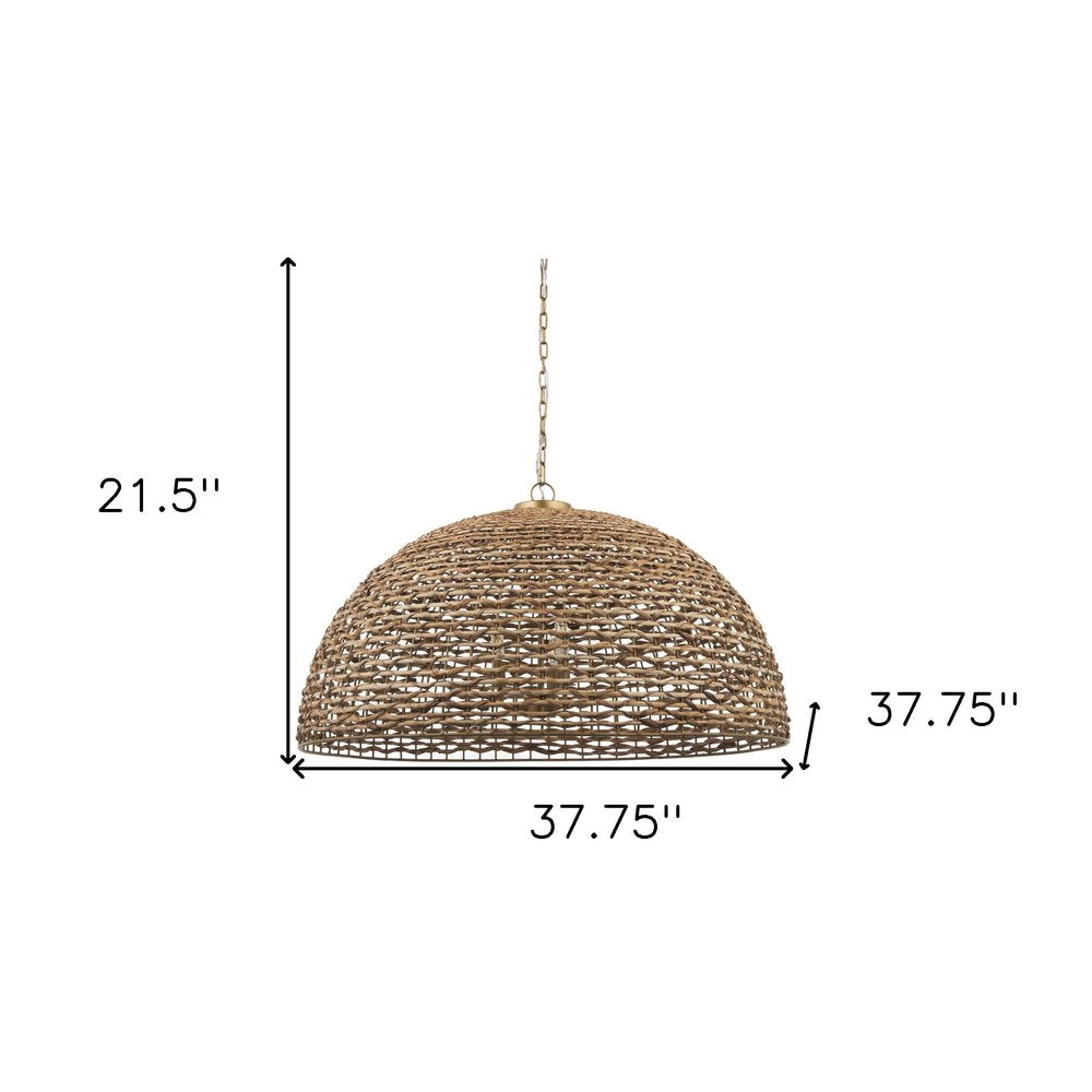 38" Brown Rattan Bowl Pendant Light