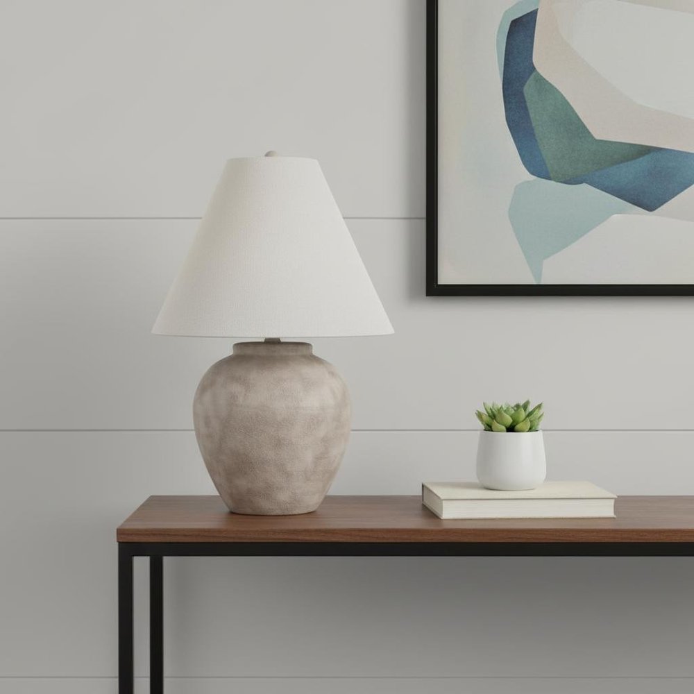 28" Beige Ceramic Tapered Table Lamp