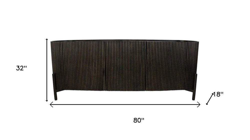 80" Brown Oval Fluted Wood Sideboard