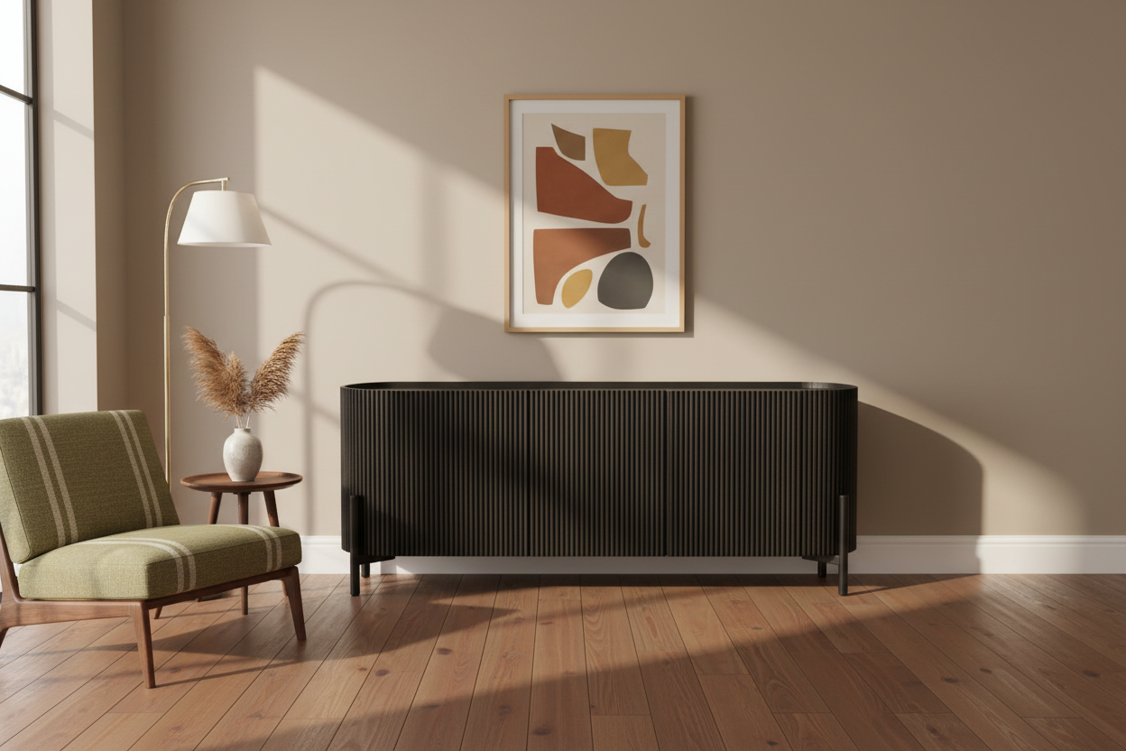 80" Brown Oval Fluted Wood Sideboard