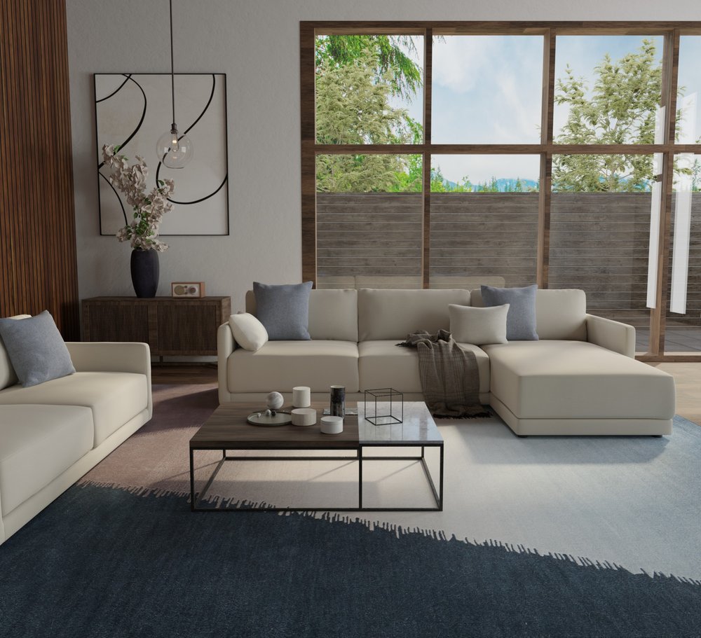 Taupe, Blue and Tan Hand Tufted Stitch Rug