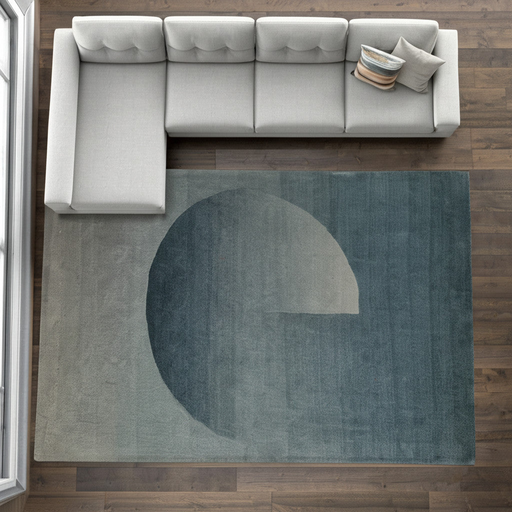 Blue and White Ombre Geometric Rug