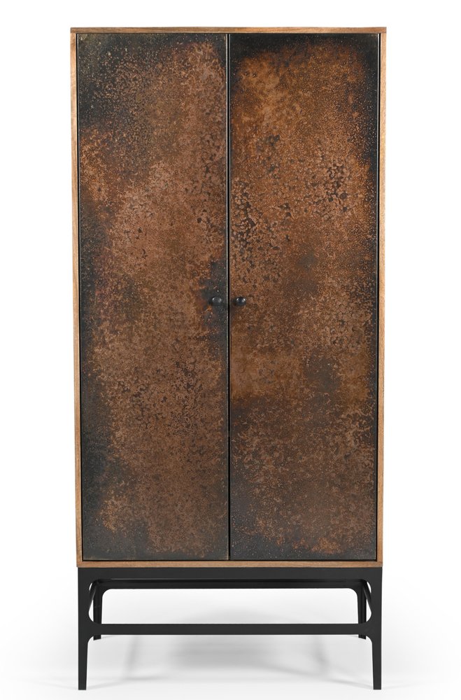 68" Copper and Wood Distressed Cabinet With Two Doors