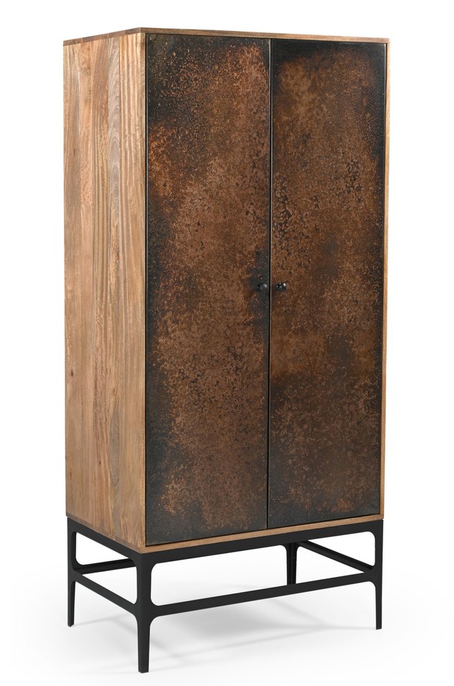 68" Copper and Wood Distressed Cabinet With Two Doors