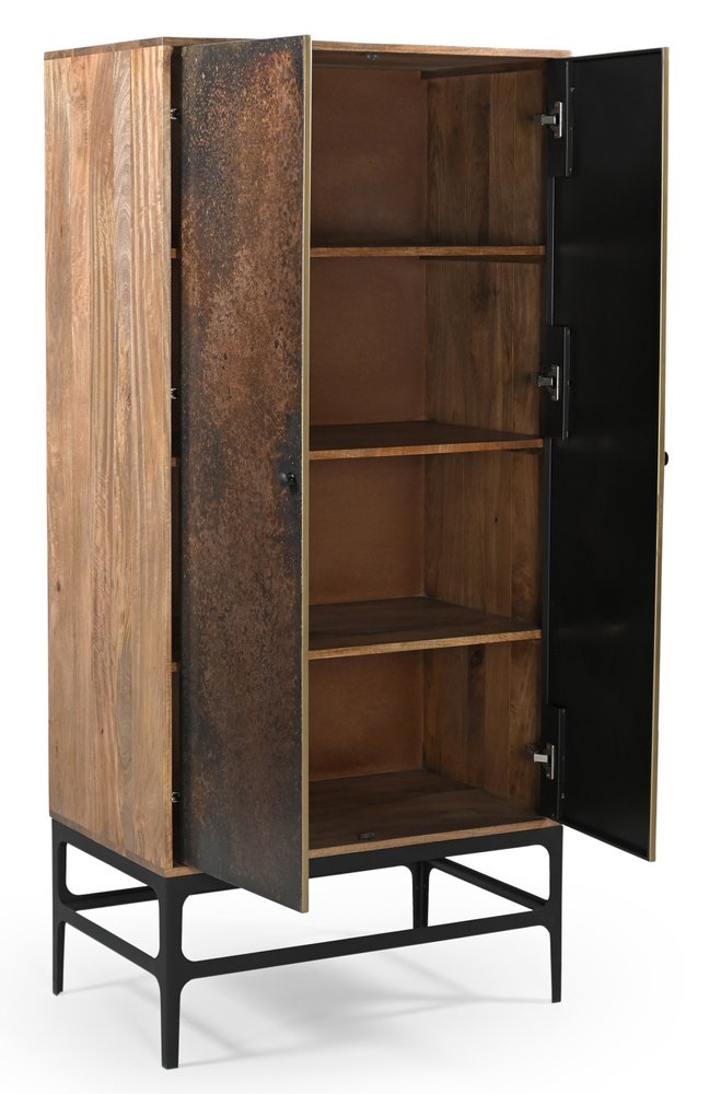 68" Copper and Wood Distressed Cabinet With Two Doors