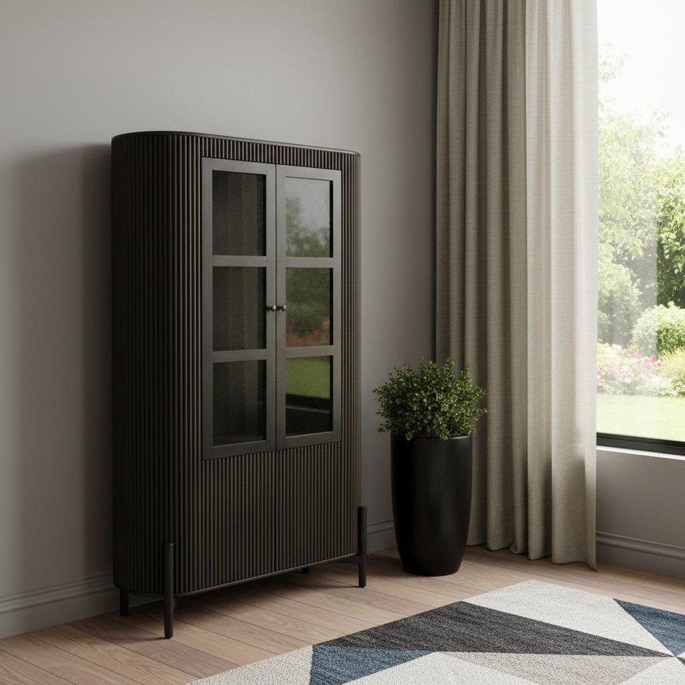 48" Dark Brown Fluted Wood Cabinet