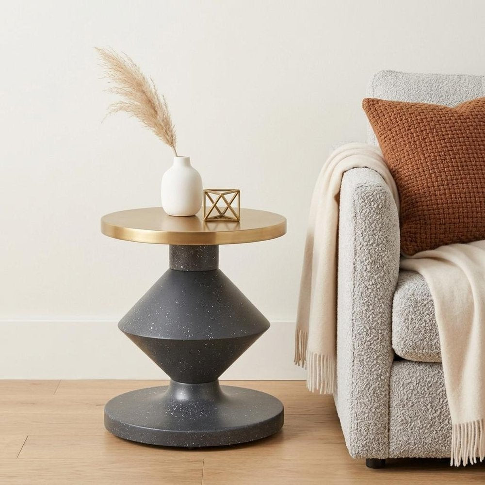 21" Gray and Gold Deco Pedestal End Table