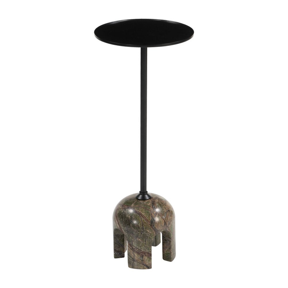 22" Black and Brown Stone Marble Platform End Table