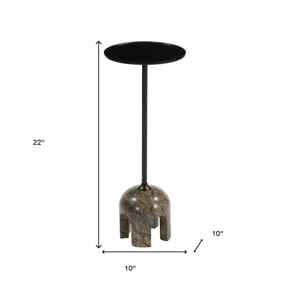 22" Black and Brown Stone Marble Platform End Table