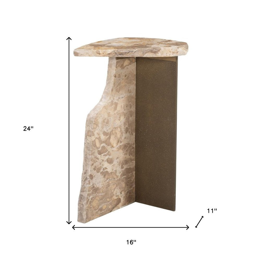 24" Natural Marble Pedestal End Table