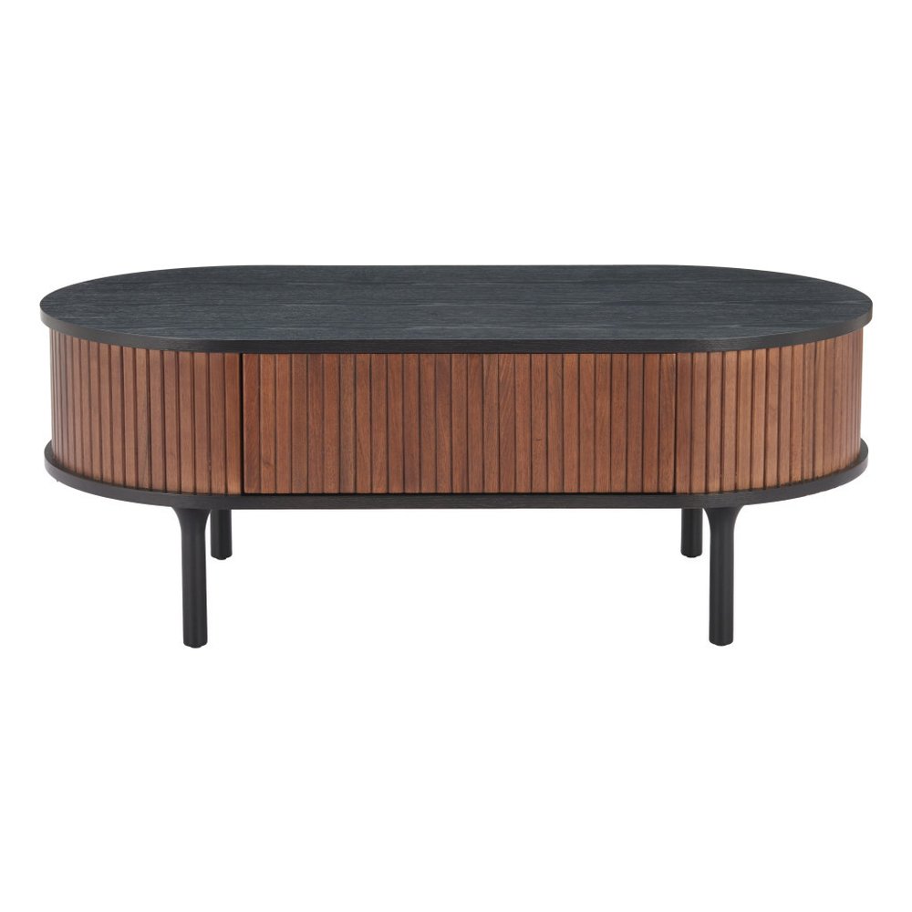 47" Black Wood Oval Fluted Coffee Table with Drawer