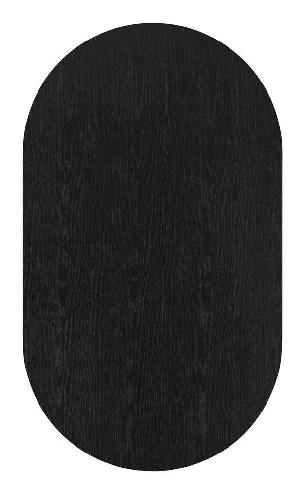 47" Black Wood Oval Fluted Coffee Table with Drawer