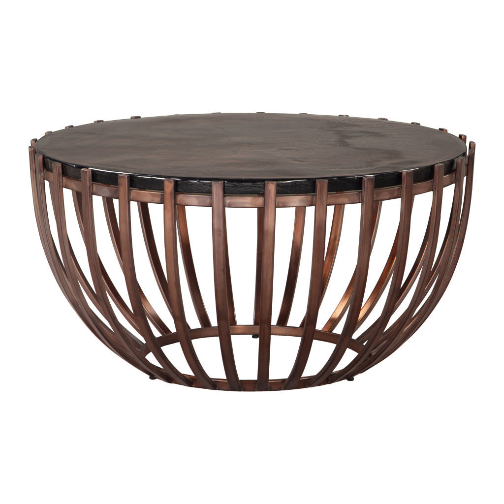 33" Bronze Sand Cast Glass Round Coffee Table