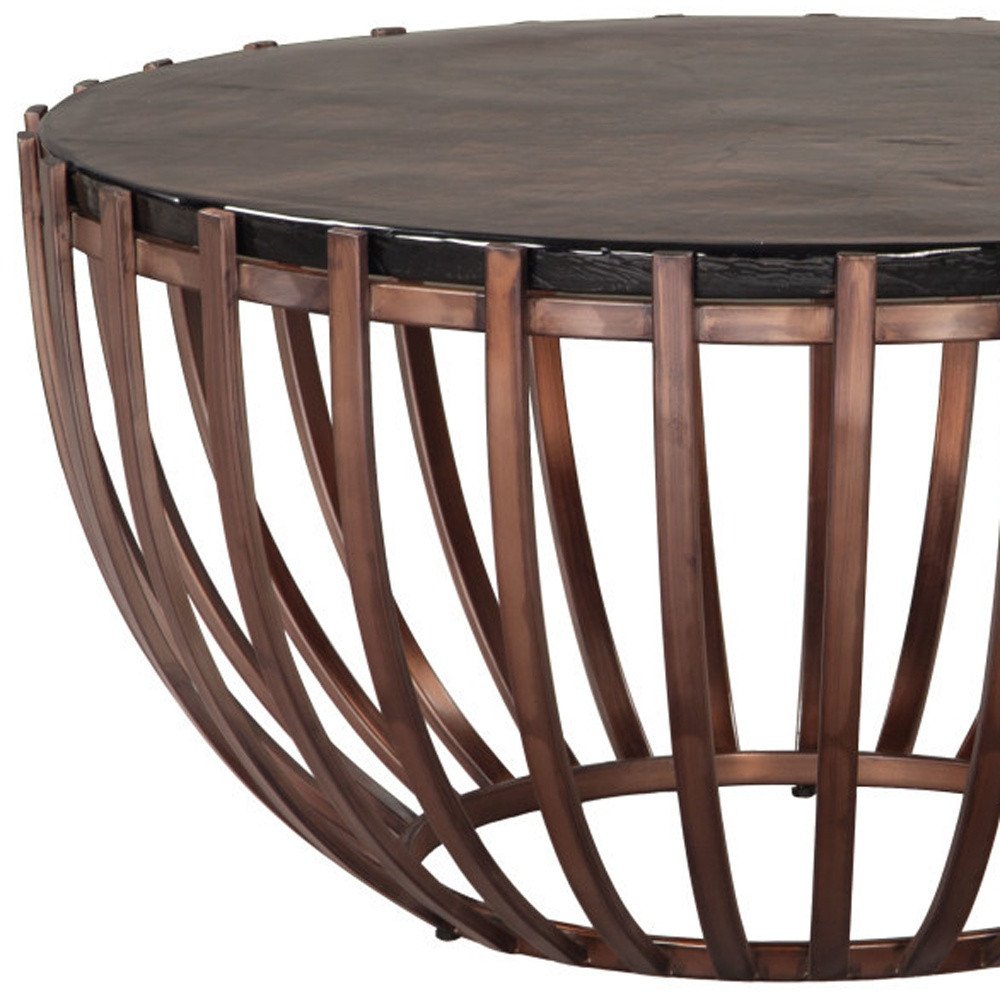 33" Bronze Sand Cast Glass Round Coffee Table