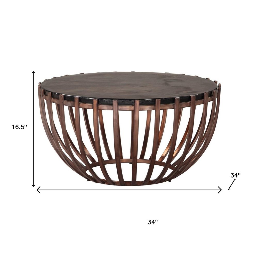 33" Bronze Sand Cast Glass Round Coffee Table