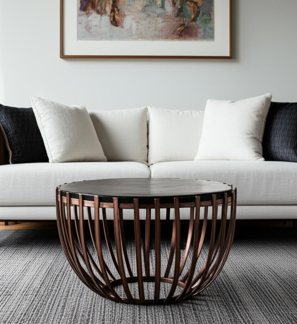 33" Bronze Sand Cast Glass Round Coffee Table