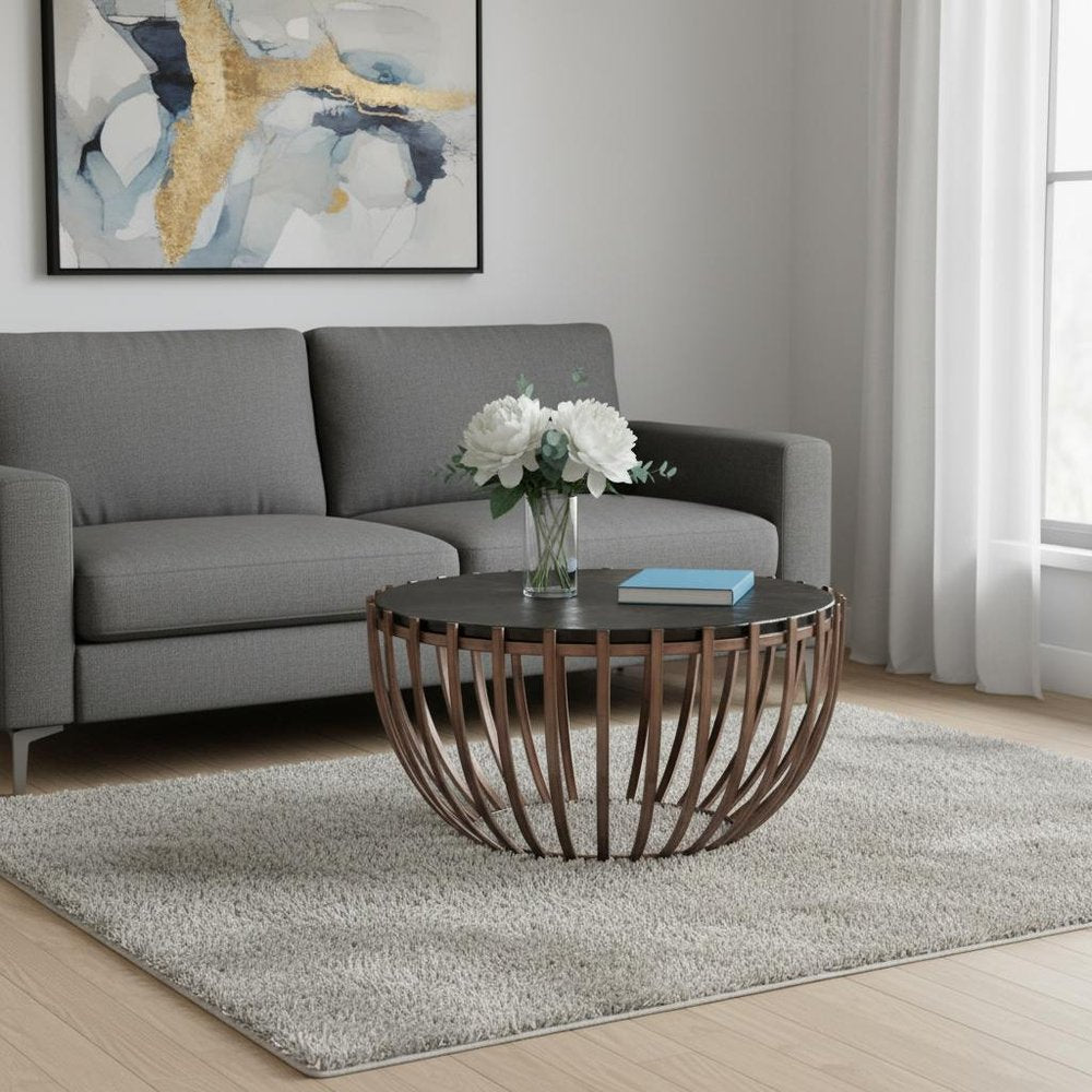 33" Bronze Sand Cast Glass Round Coffee Table