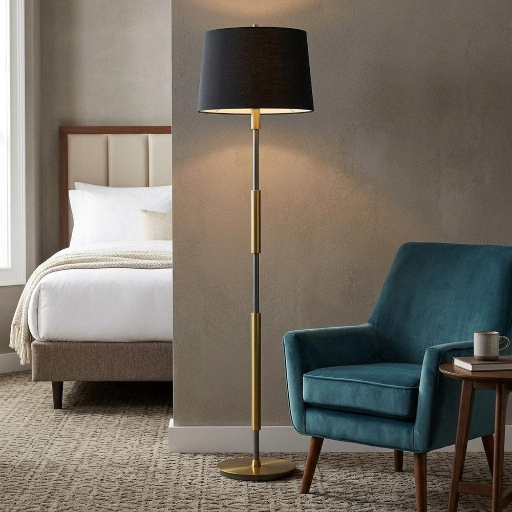 60" Brass Contemporary Floor Lamp with Drum shade
