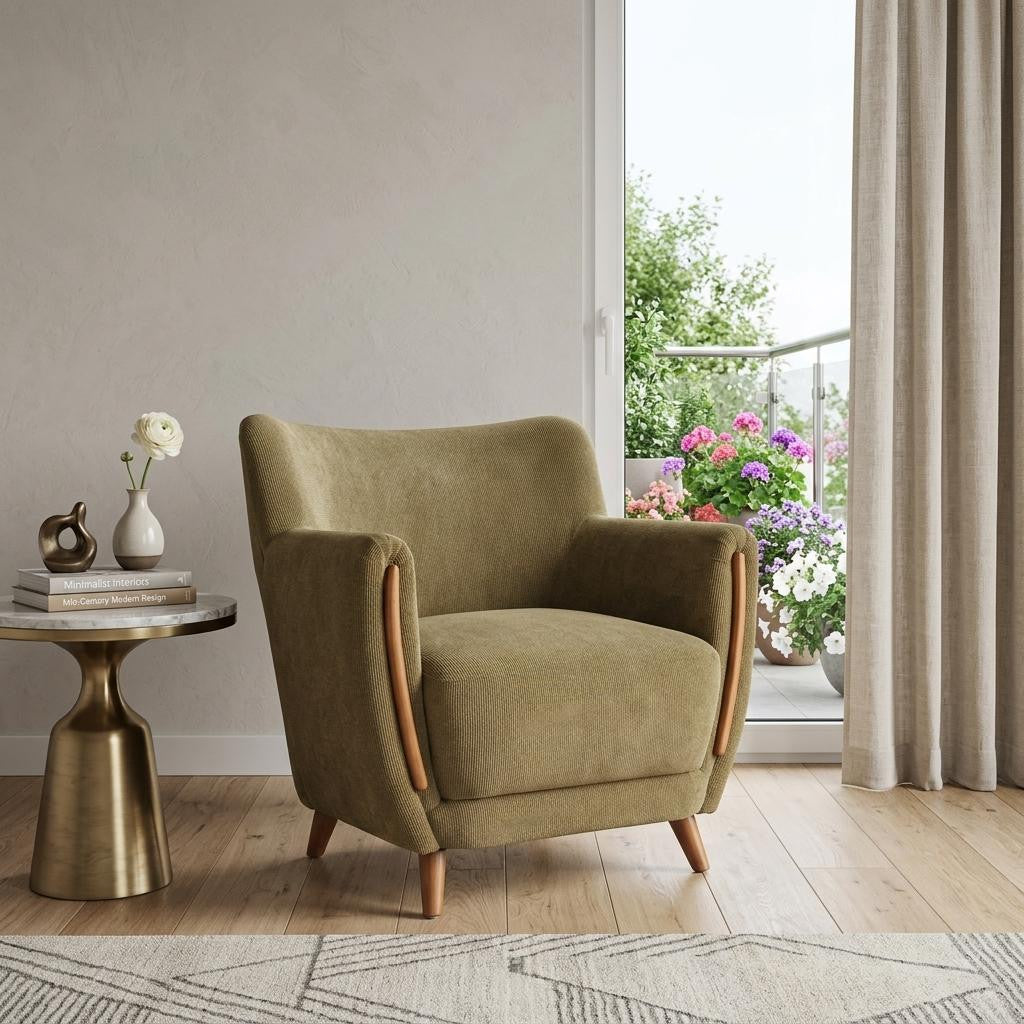 34" Green Flared Arm Wingback Chair