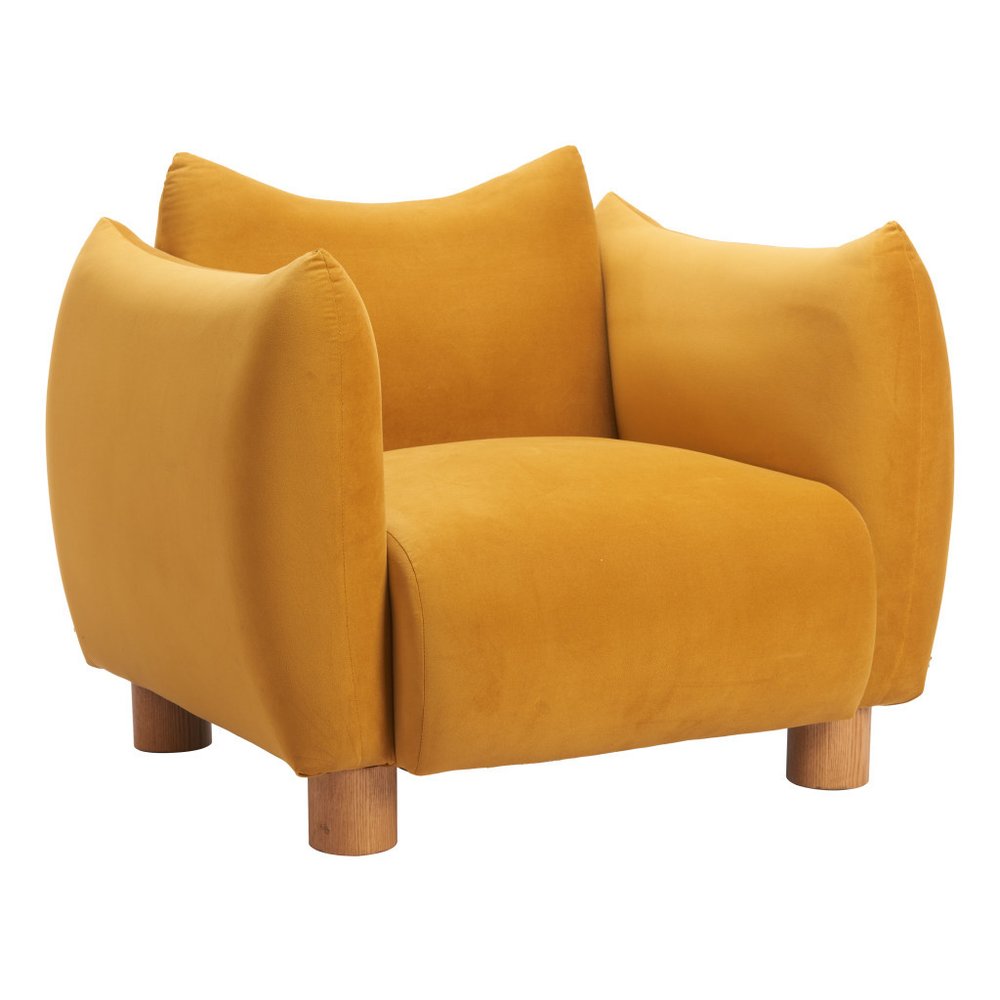 36" Mustard Yellow Pillow Curved Club Chair