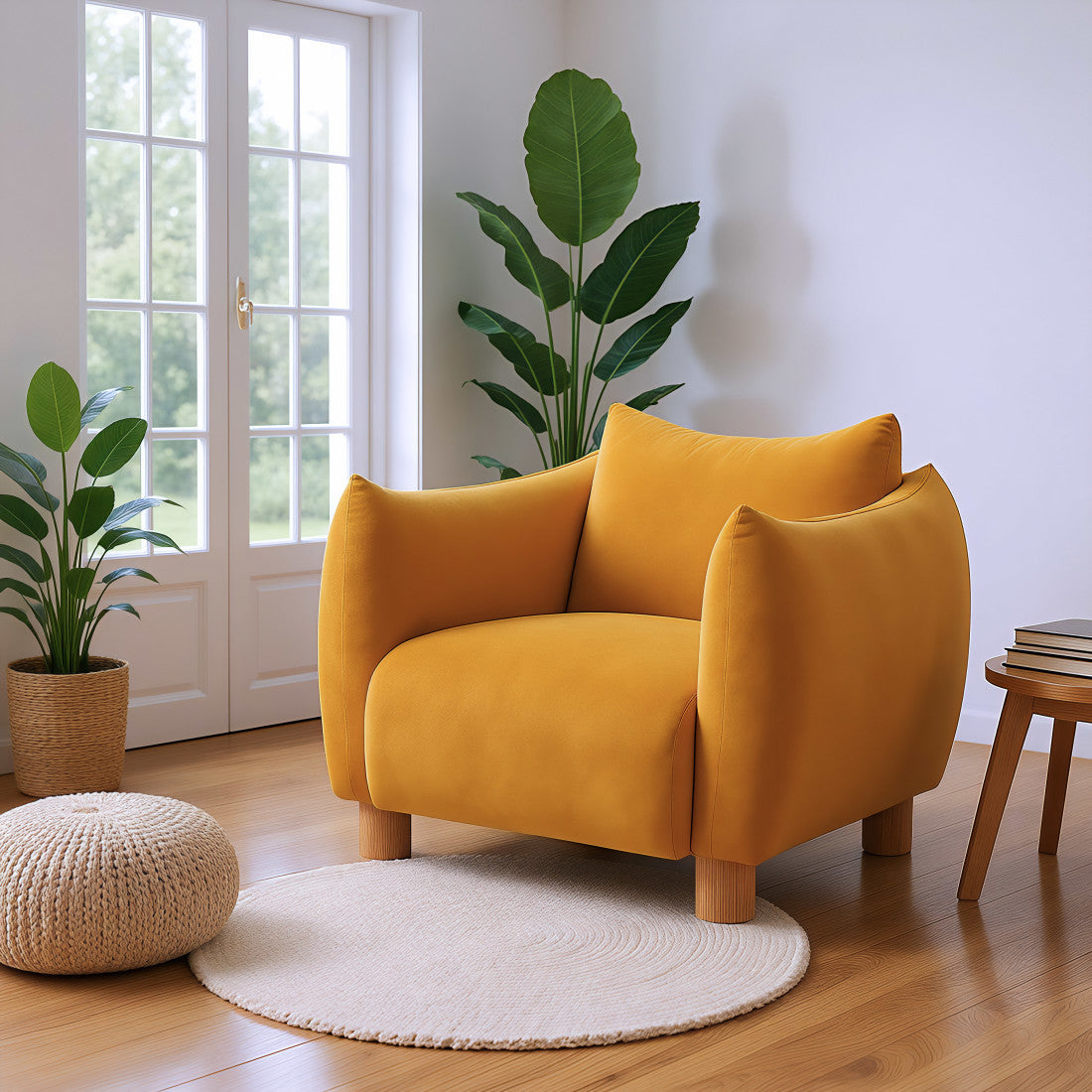 36" Mustard Yellow Pillow Curved Club Chair