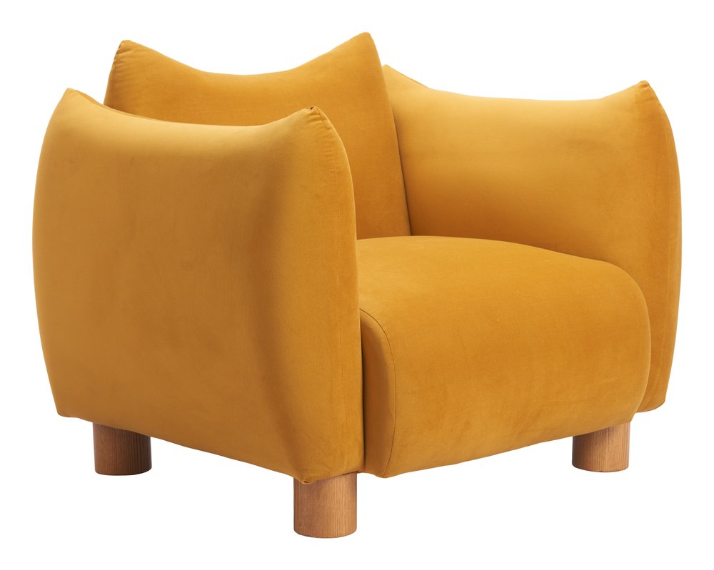 36" Mustard Yellow Pillow Curved Club Chair