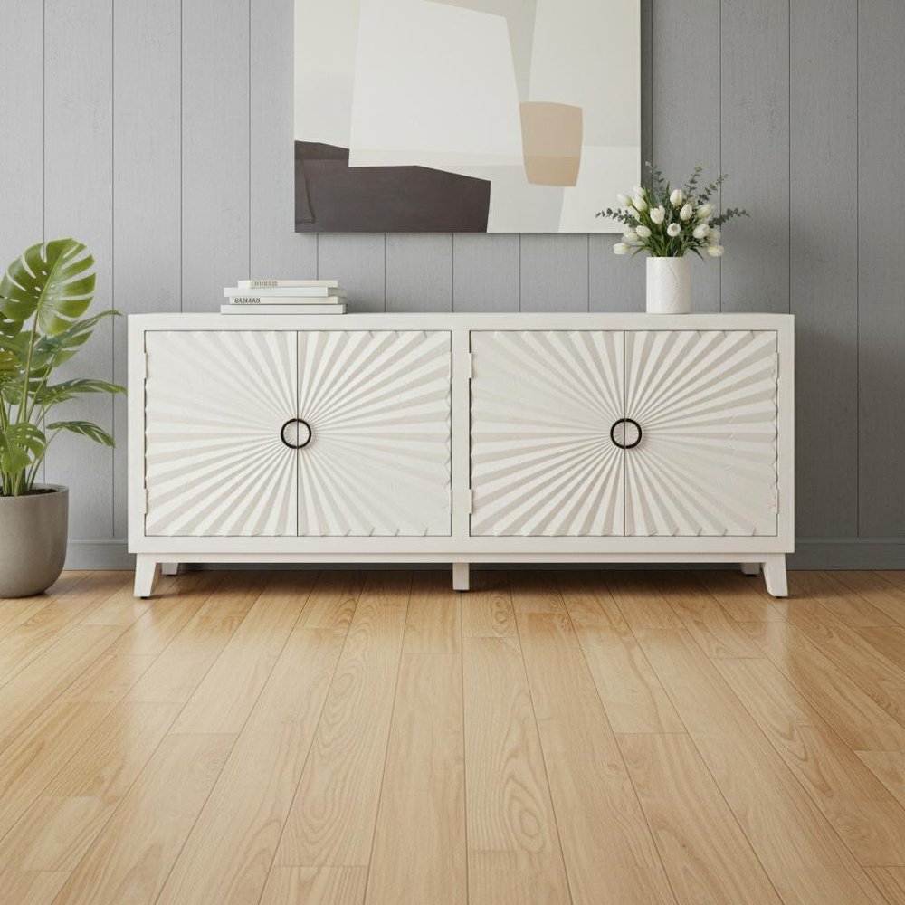 76" Ivory Sunburst Sideboard
