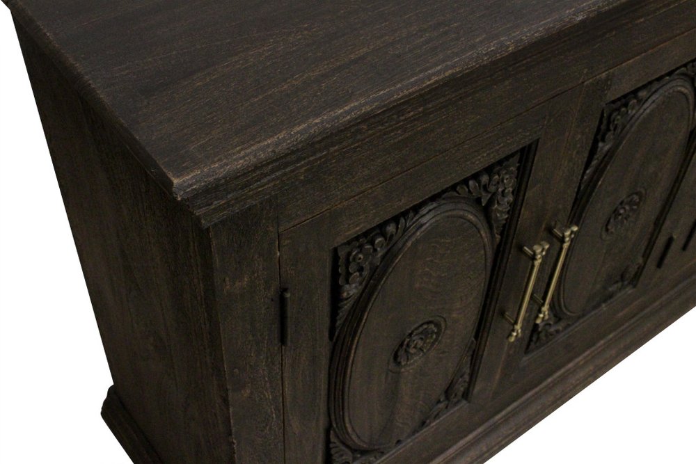 73" Brown Floral Carved Distressed Wood Sideboard