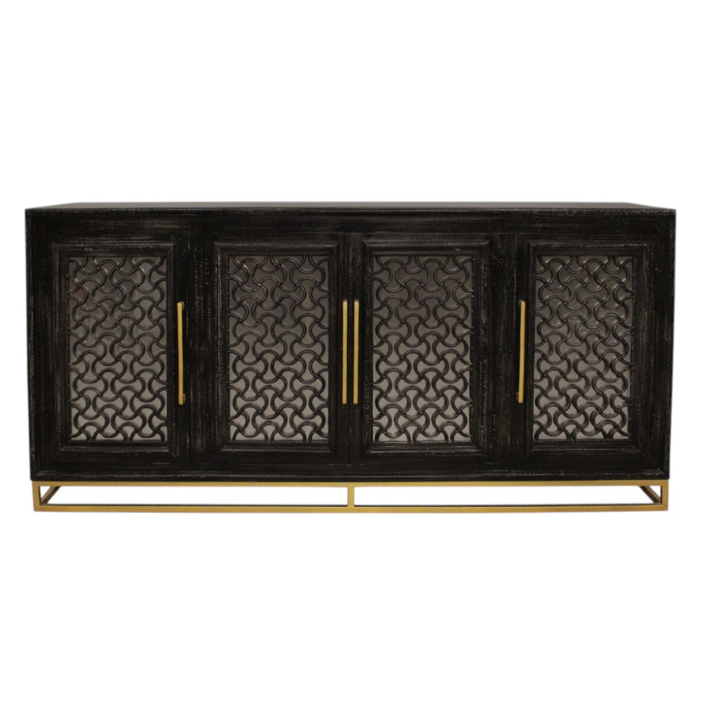 76" Antiquated Trellis Doors Wood Sideboard