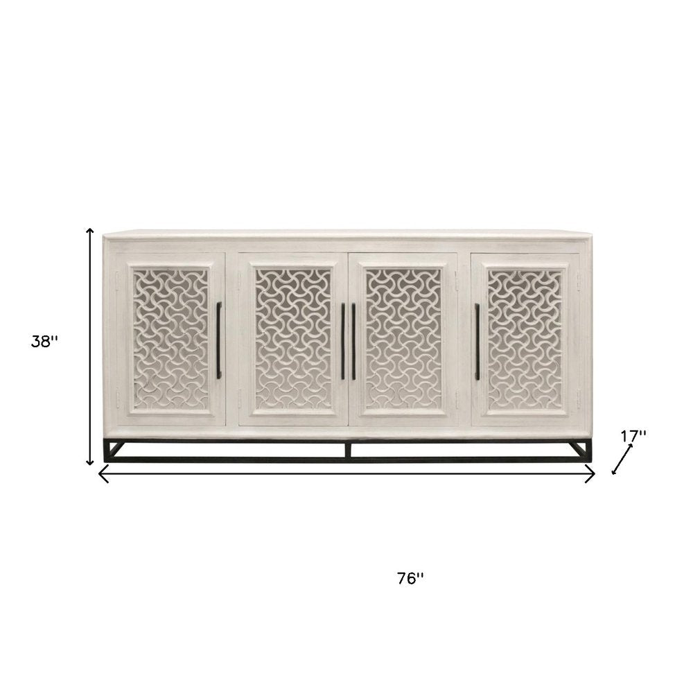 76" Antiquated Trellis Doors Wood Sideboard