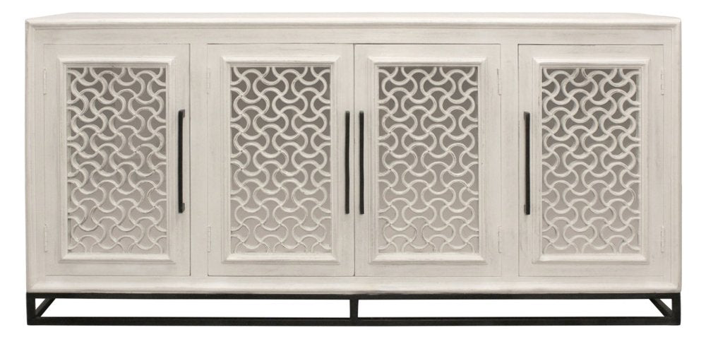 76" Antiquated Trellis Doors Wood Sideboard