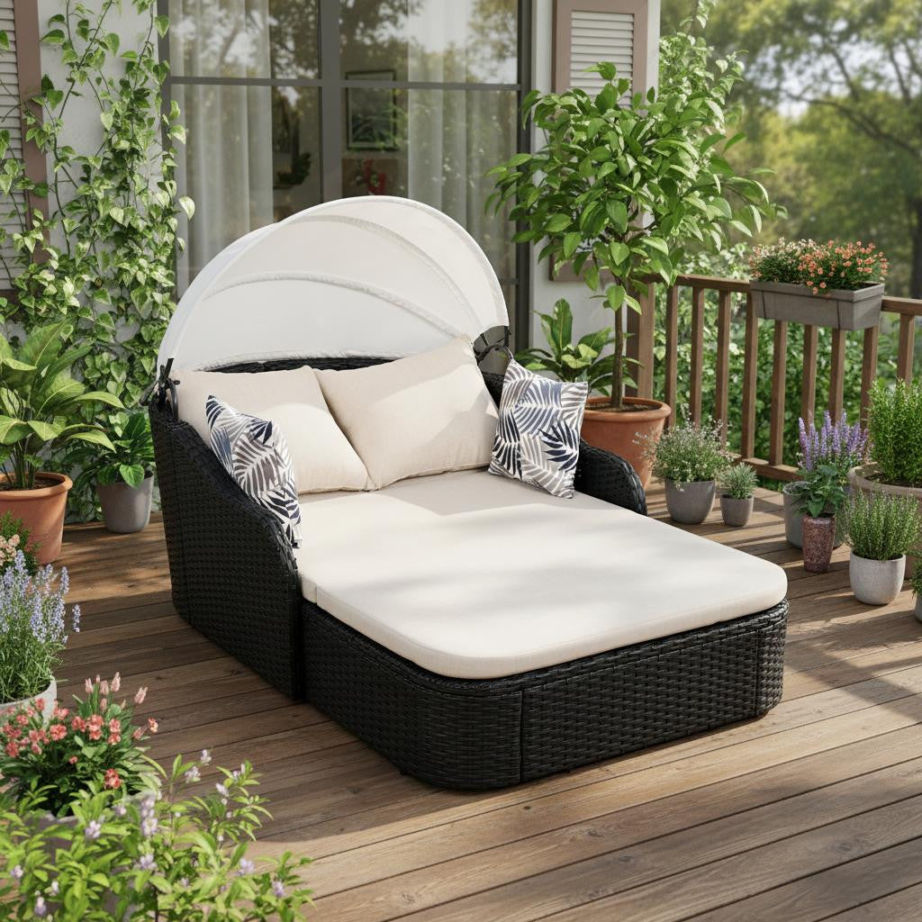 48" Rattan Outdoor Daybed with Canopy