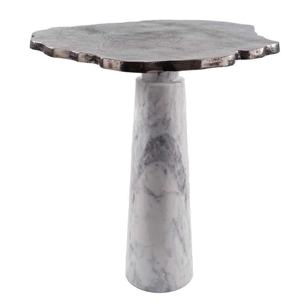 22" Silver and White Marble Pedestal End Table