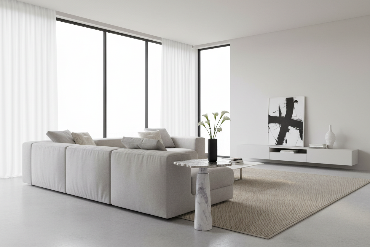 22" Silver and White Marble Pedestal End Table