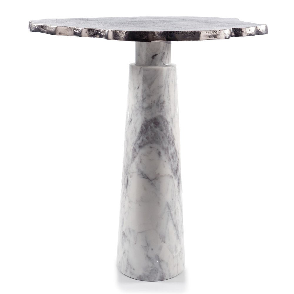 22" Silver and White Marble Pedestal End Table