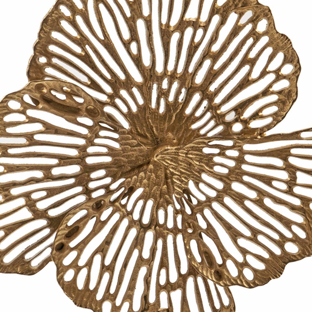 15" Antiqued Gold Aluminum and Marble Flower Sculpture