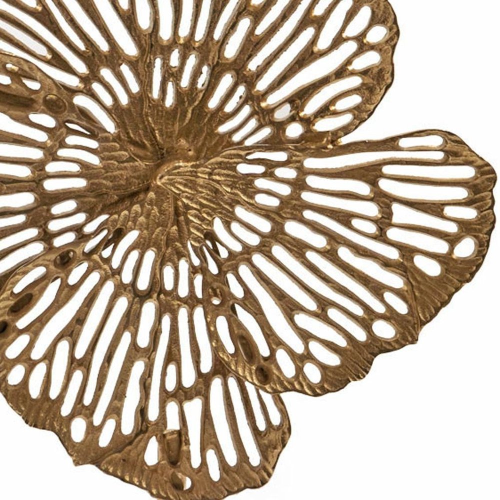 15" Antiqued Gold Aluminum and Marble Flower Sculpture