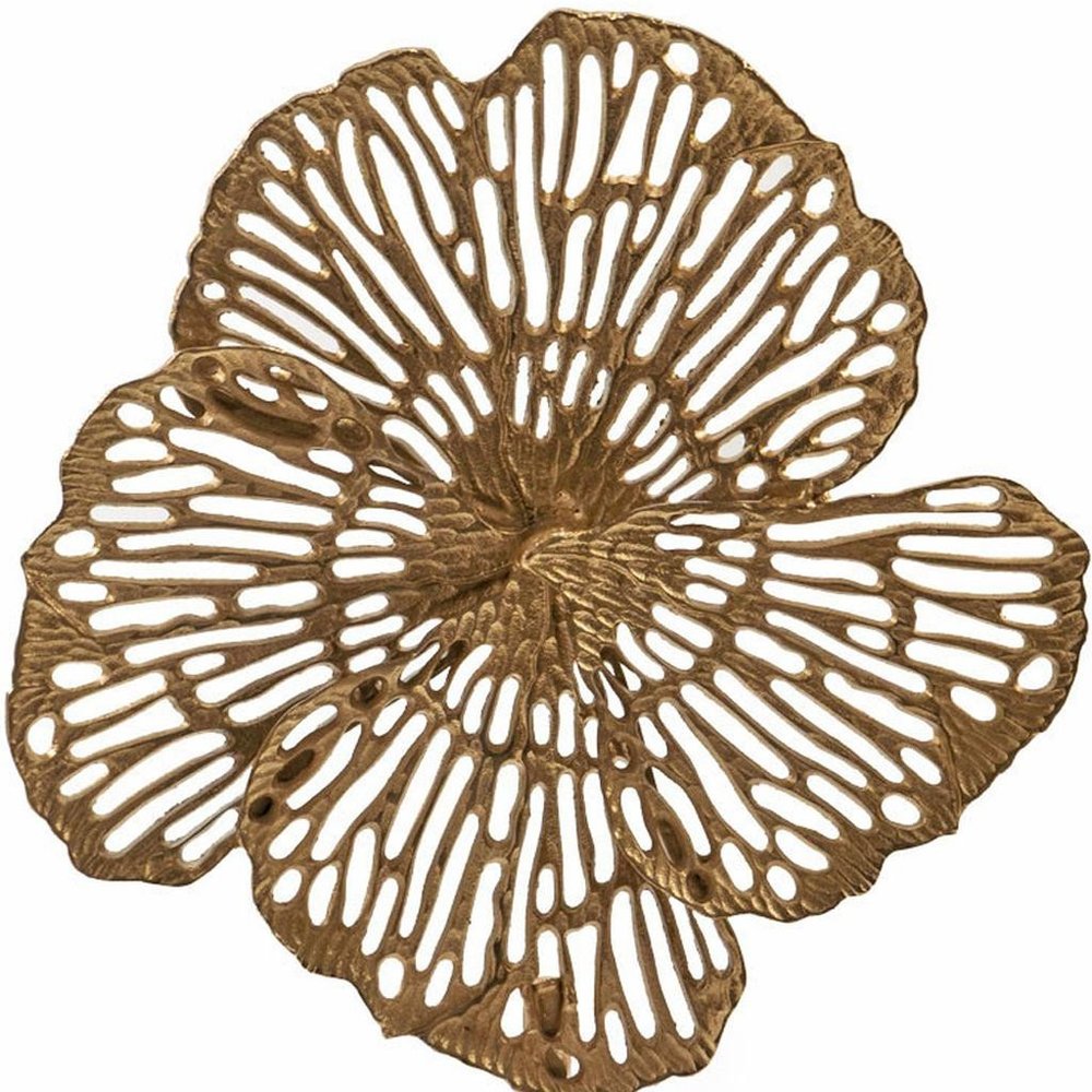 15" Antiqued Gold Aluminum and Marble Flower Sculpture