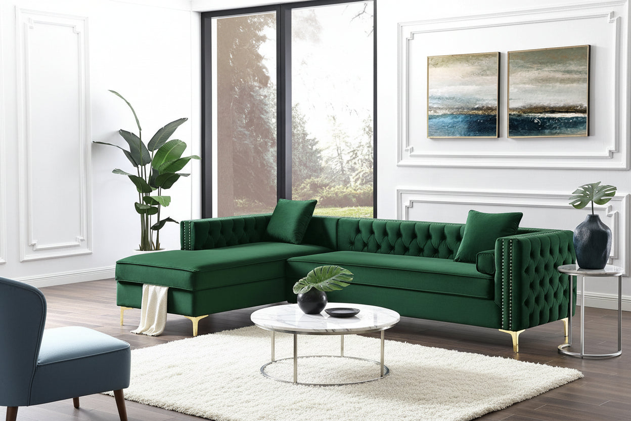 115" Velvet LAF Tuxedo Sectional with Storage