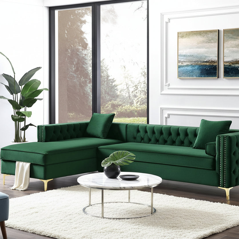 115" Velvet LAF Tuxedo Sectional with Storage