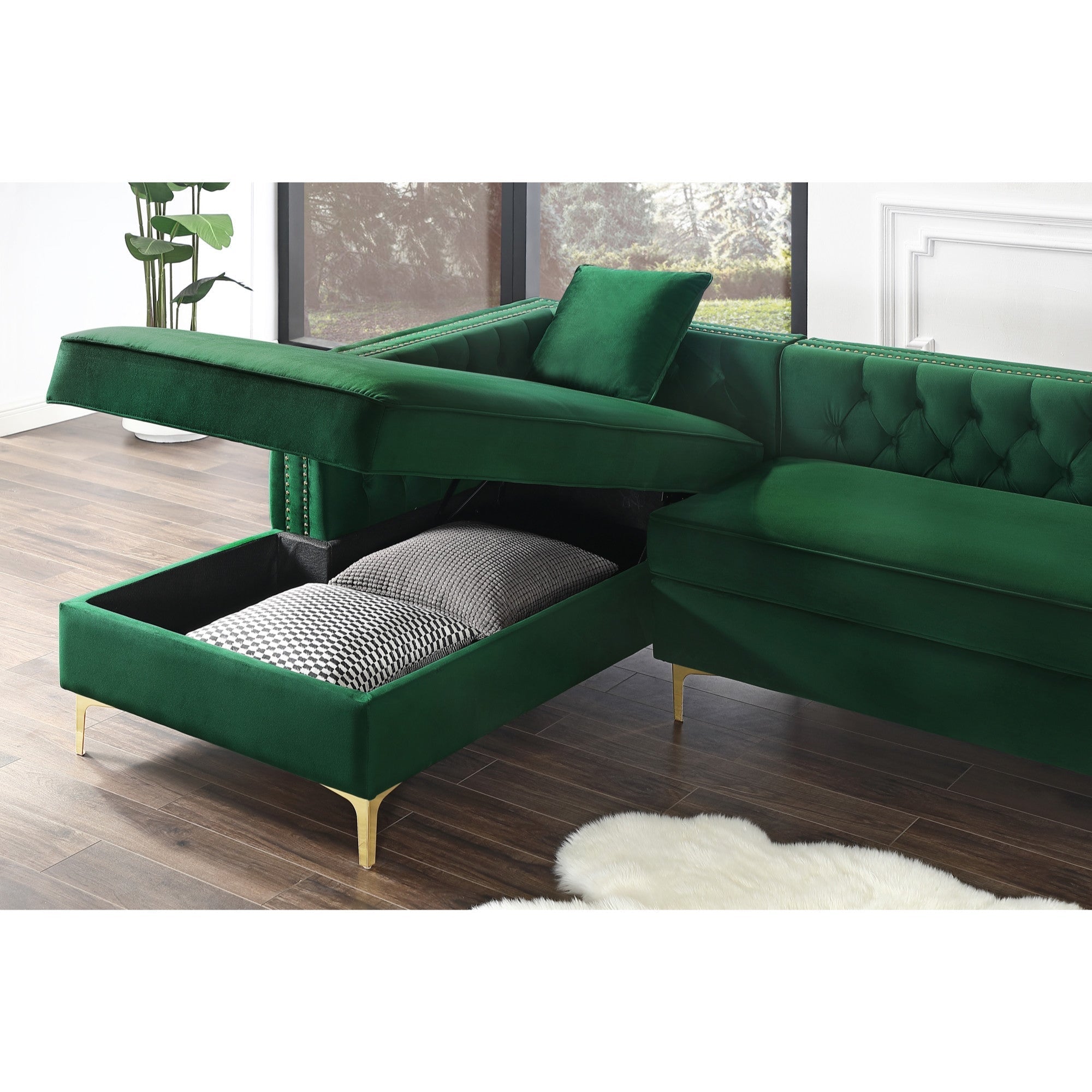 115" Velvet LAF Tuxedo Sectional with Storage