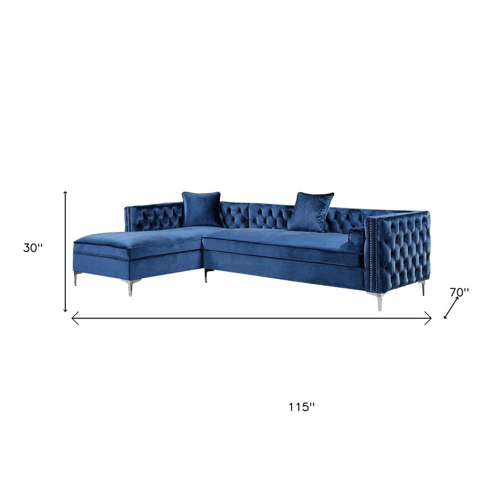 115" Navy Blue Velvet Tuxedo Sectional with Storage