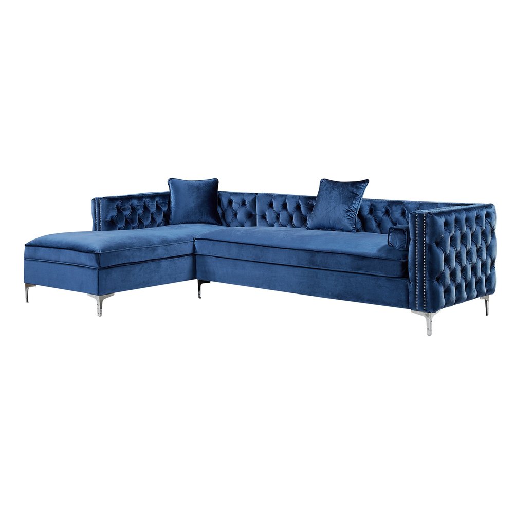 115" Navy Blue Velvet Tuxedo Sectional with Storage
