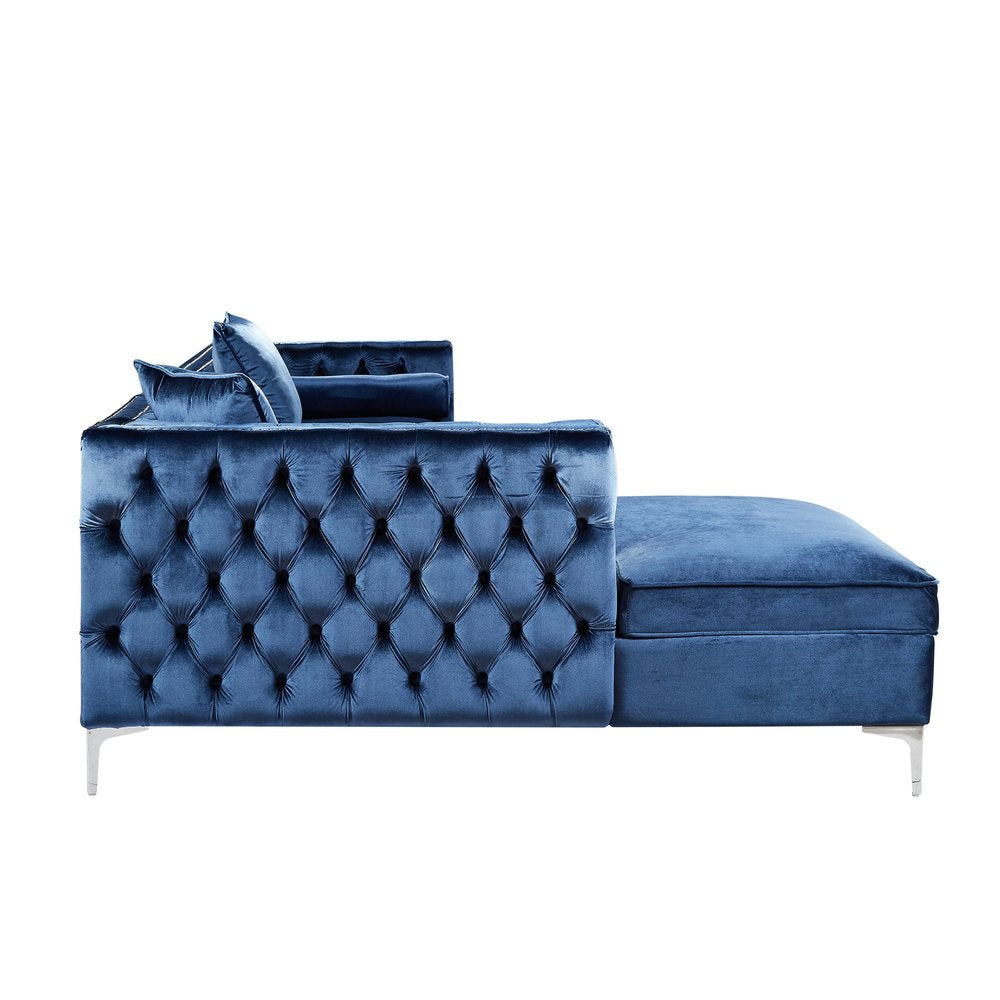 115" Navy Blue Velvet Tuxedo Sectional with Storage